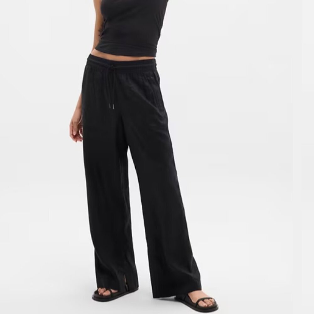 ATHLETA Retreat Linen High Rise Wide Leg Women's Black Pants (Women's 3X)